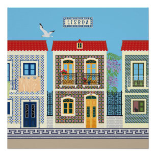 Azulejos typical house in Portugal  Poster