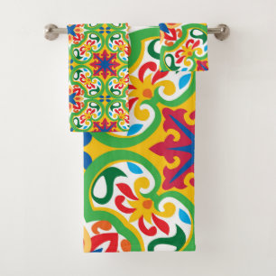 💛🧡💚 Azulejos, very decorative pattern, Bath Towel Set