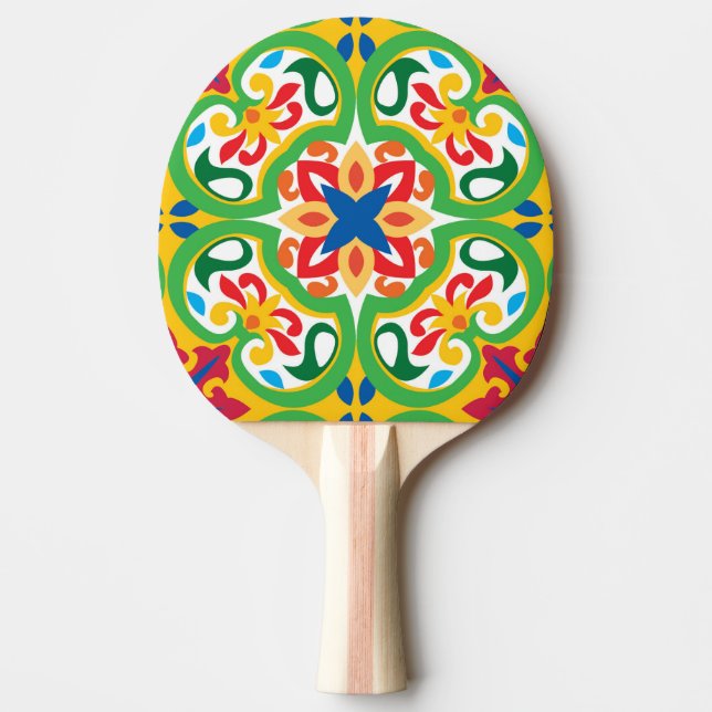 💛🧡💚 Azulejos, very decorative pattern,   Ping Pong Paddle (Front)