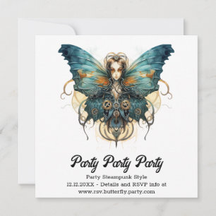 Azure Admiral Butterfly Steampunk Wedding  Announcement