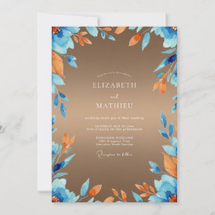 Azure Amber Foliage Eucalyptus Wedding Invitation