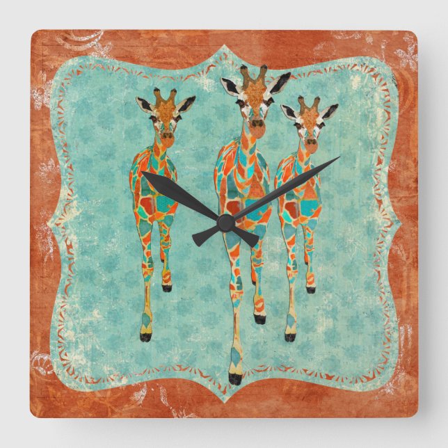 Azure & Amber Giraffes Clock (Front)