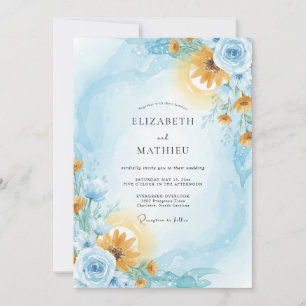 Azure Amber Sunflower Eucalyptus Wedding Invitation