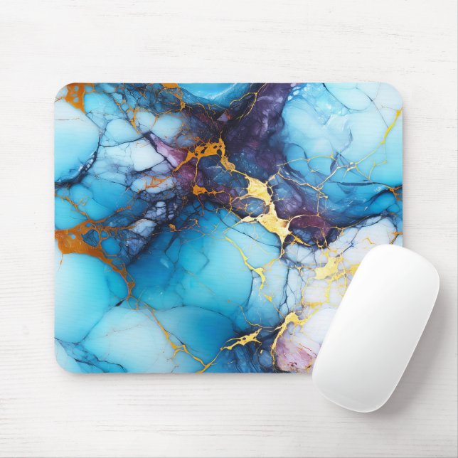 Azure & Amethyst Marble with Golden Veins Mouse Pad (With Mouse)