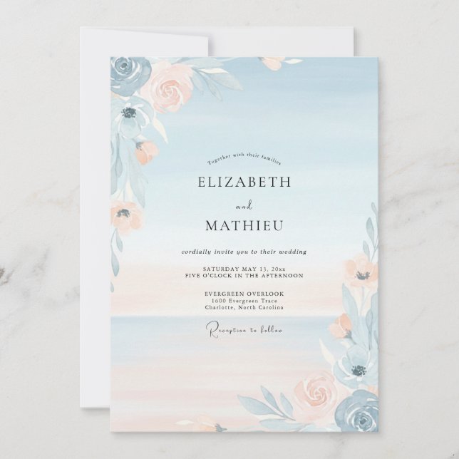 Azure Apricot Painted Wedding Invitation (Front)