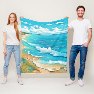 Azure Beach Calm Design Fleece Blanket