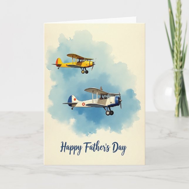 Azure Biplane Fathers Day Card (Front)