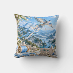 Azure Bird Kite Mountain Terrace Throw Pillow