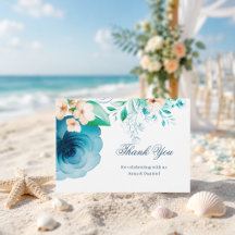 Azure Bloom blue wedding thankyou card 