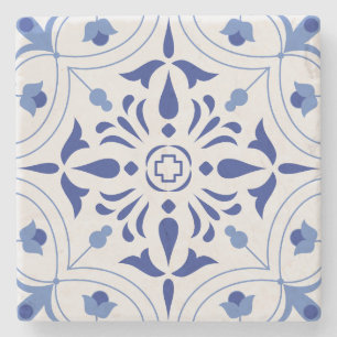 Azure Bloom Cross Stone Coaster