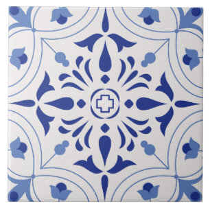 Azure Bloom Cross Tile