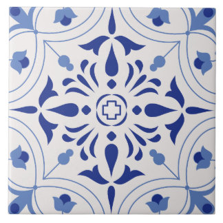 Azure Bloom Cross Tile