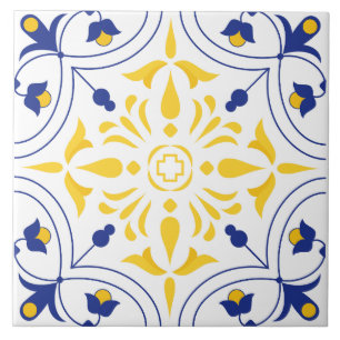 Azure Bloom Cross Yellow tone Tile