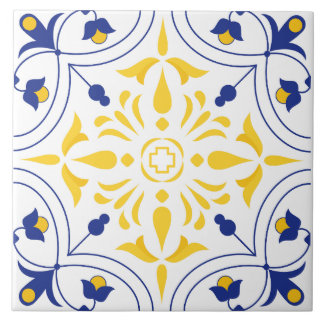 Azure Bloom Cross Yellow tone Tile