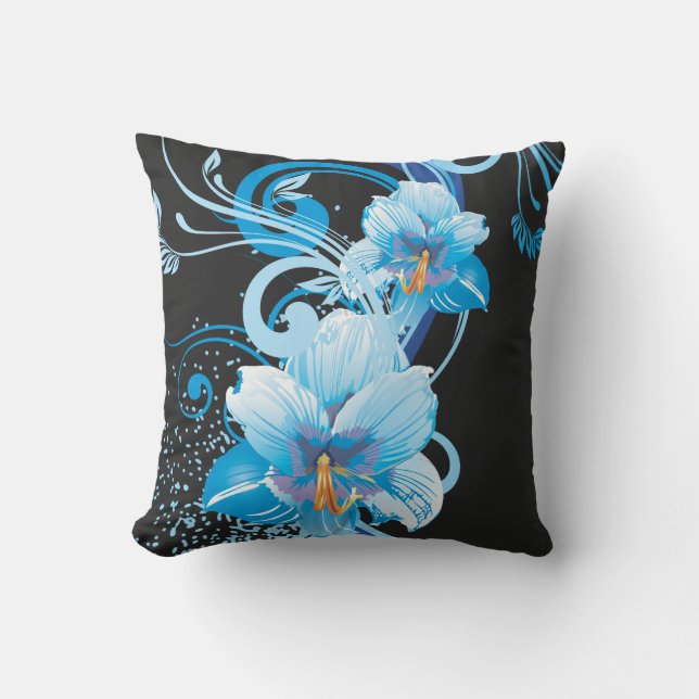 Azure Bloom Elegance Throw Pillow (Front)