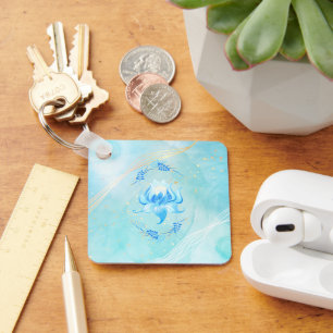 Azure Bloom, Elegant Blue Flower Art Keychain