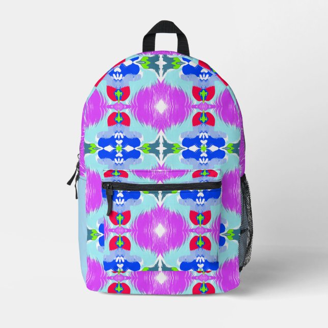 Azure Bloom Kaleidoscope Printed Backpack (Front)