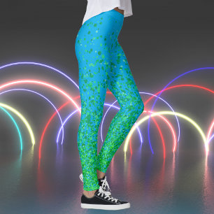 Azure Blue and Green Freckles Print Leggings