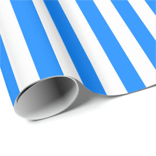Azure Blue and White Stripe Wrapping Paper