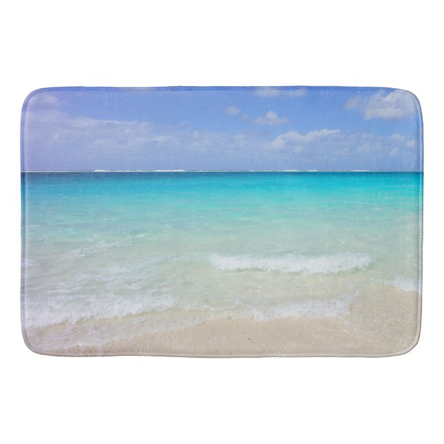 Azure Blue Caribbean Tropical Beach Bath Mat (Front)