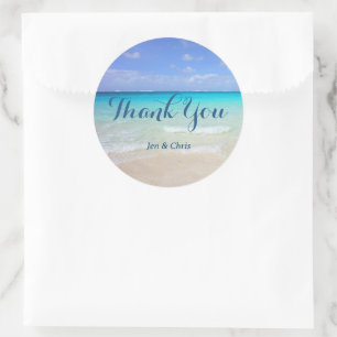 Azure Blue Caribbean Tropical Beach Thank You Classic Round Sticker