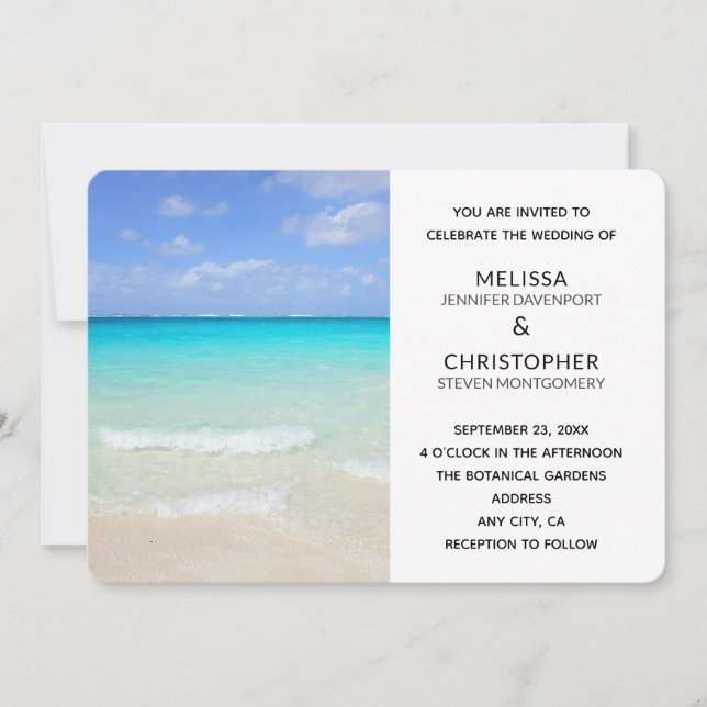 Azure Blue Caribbean Tropical Beach Wedding Invitation (Front)