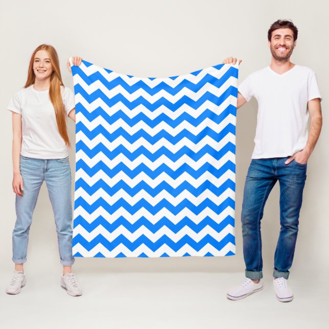 Azure Blue Chevron Fleece Blanket (In Situ)