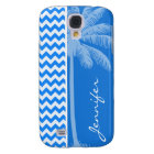 Azure Blue Chevron; Summer Palm
