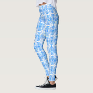Azure Blue Damask Leggings