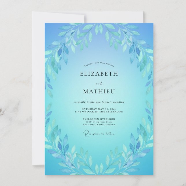 Azure Blue Ethereal Spring Wedding Invitation (Front)