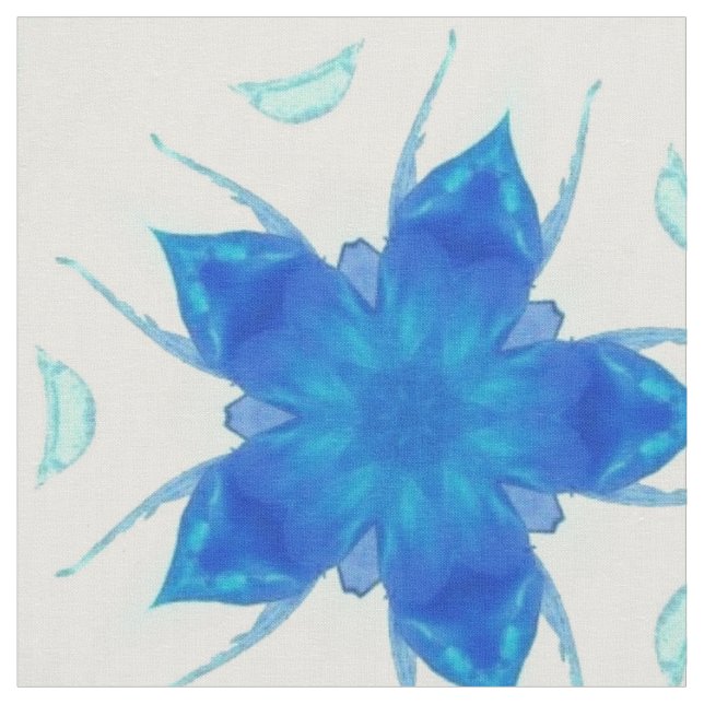 Azure blue flower sapphire geometric design fabric (Close Up)