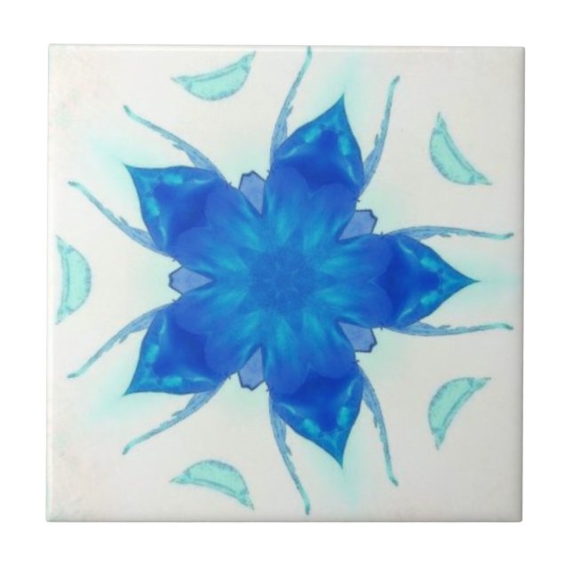 Azure blue flower turquoise aquamarine geometric tile (Front)