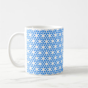 Azure Blue Geometic Flower Tile Coffee Mug