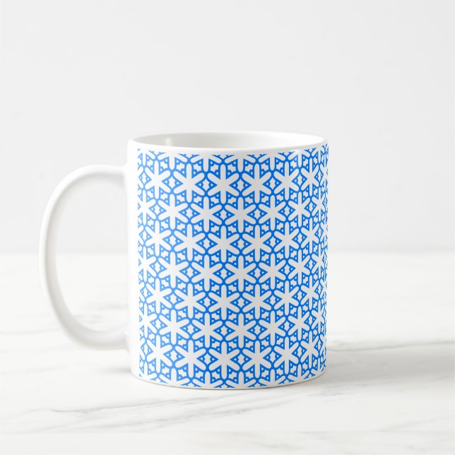 Azure Blue Geometic Flower Tile Coffee Mug (Left)