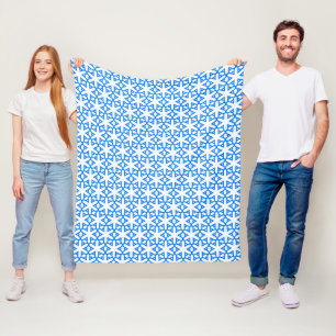 Azure Blue Geometic Flower Tile Fleece Blanket