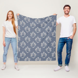 Azure Blue Leaf Linen Look Fleece Blanket