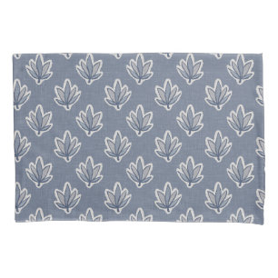 Azure Blue Leaf Linen Look Pillowcase