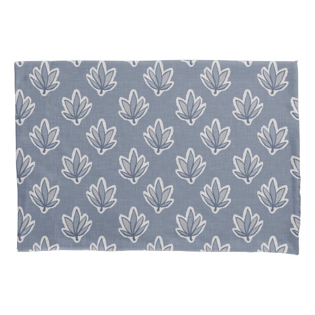 Azure Blue Leaf Linen Look Pillowcase (Front)