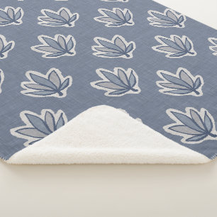 Azure Blue Leaf Linen Look Sherpa Blanket
