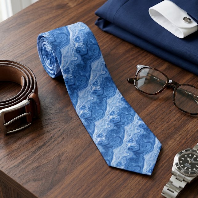 Azure Blue Malachite Marble Swirls Art Pattern Tie (Creator Uploaded)