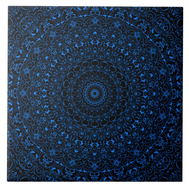 Azure Blue Mandala with Hypnotic Symmetry Tile (Front)