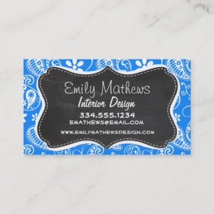 Azure Blue Paisley; Floral; Chalkboard Business Card