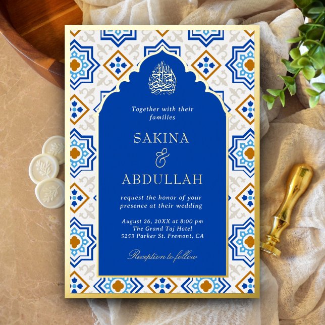 Azure Blue Persian Mosaic Muslim Wedding Gold (Creator Uploaded)