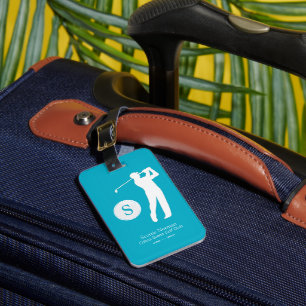 Azure Blue Personalized Golfer Monogram Luggage Tag
