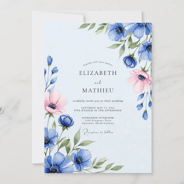 Azure Blue Polished Spring Wedding Invitation (Front)
