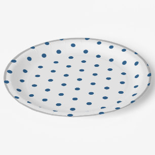 Azure Blue Polka Dots Silver White Paper Plate