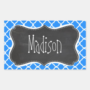 Azure Blue Quatrefoil; Retro Chalkboard Sticker