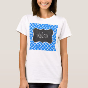 Azure Blue Quatrefoil; Retro Chalkboard T-Shirt