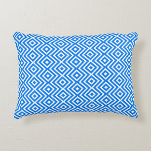 Azure Blue Retro Geo Diamonds Accent Pillow