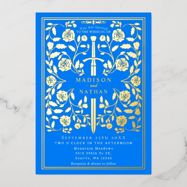 Azure Blue Royal Medieval Sword Wedding (Front)